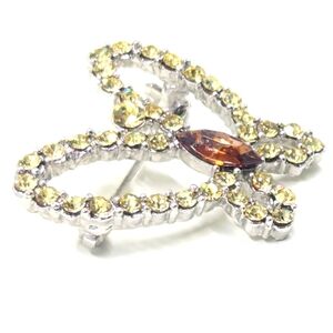 Vintage Silver-toned Dazzling Clear & Brown Gem Brooch
